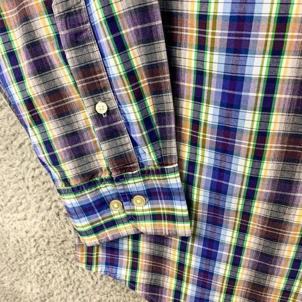 Banana Republic Shirt Mens Large Blue Brown Plaid Business‎ Casual Outdoor Camp